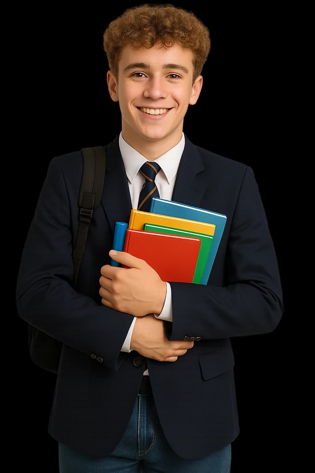 GCSE student holding a stack of maths revision books